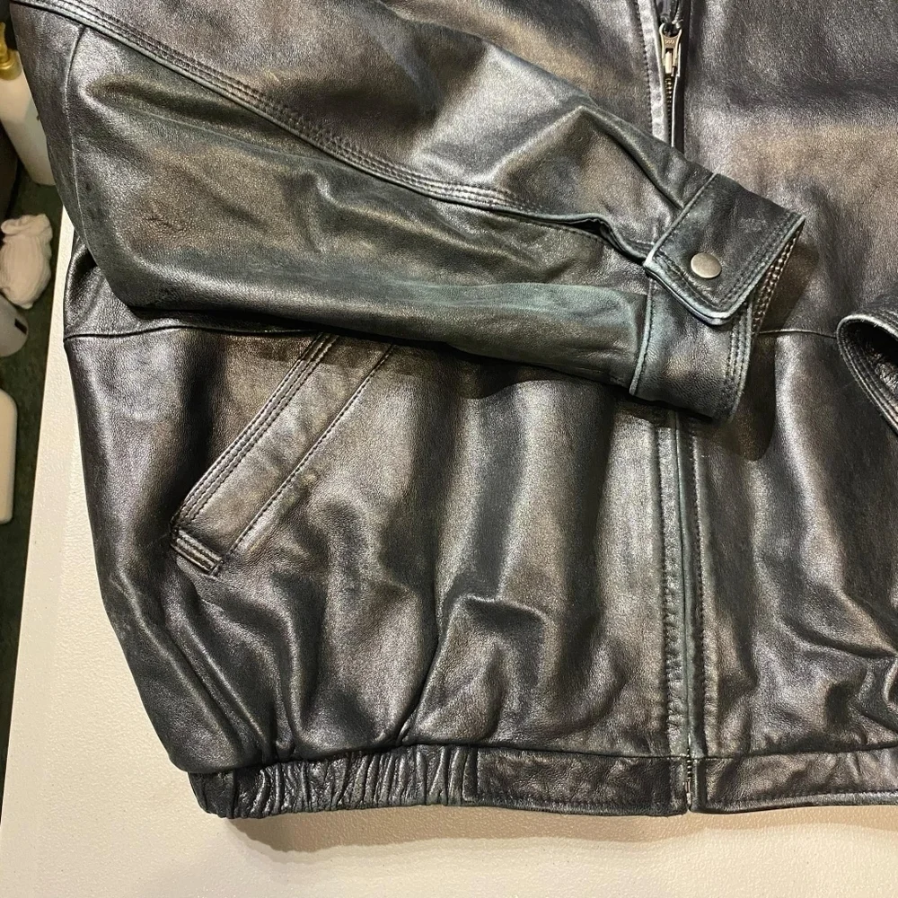 Vintage American Classics Motorcycle Leather Jacket Coat Moto Black Men's Large